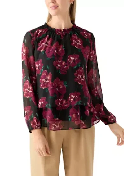 Petite Tiered Mock Neck Top
