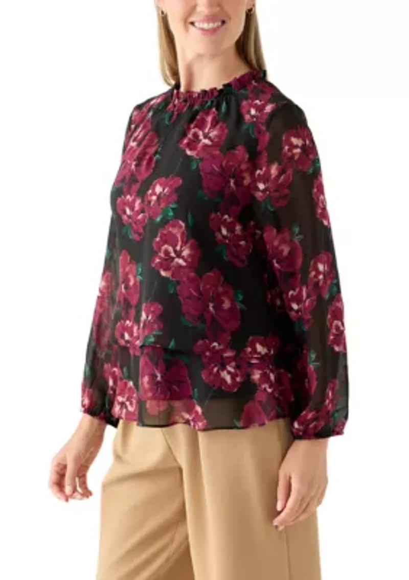 Petite Tiered Mock Neck Top