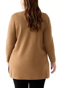Plus Long Open Front Cardigan with Side Slits
