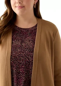 Plus Long Open Front Cardigan with Side Slits