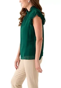 Petite Jewel Neck Flutter Sleeve Blouse