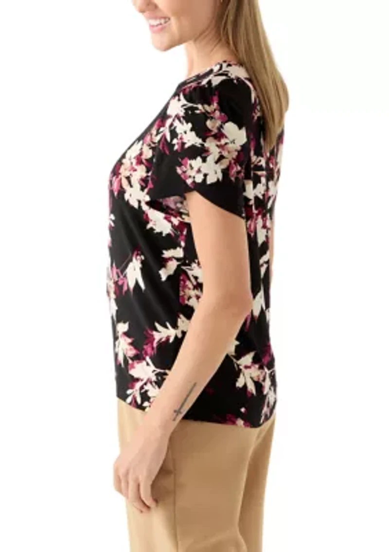 Petite Tulip Sleeve Floral Top
