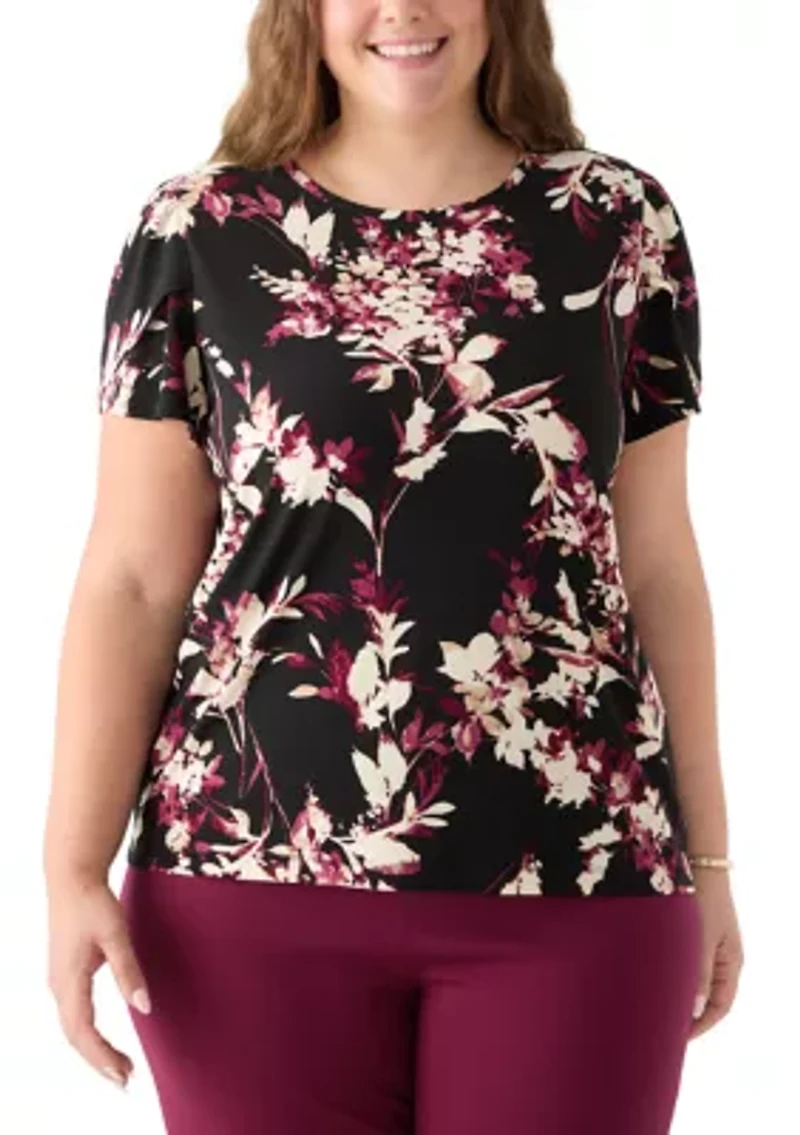 Plus Tulip Sleeve Printed Top