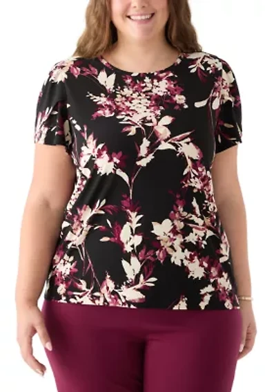 Plus Tulip Sleeve Printed Top