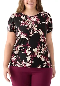Plus Tulip Sleeve Printed Top
