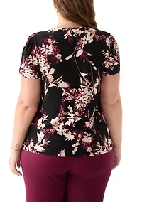 Plus Tulip Sleeve Printed Top