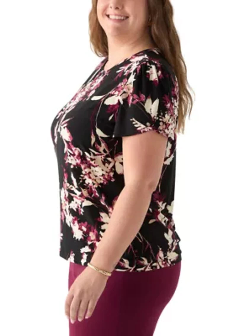 Plus Tulip Sleeve Printed Top
