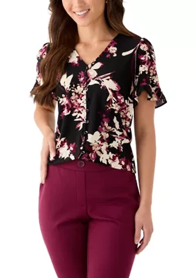 Petite Ruffle Sleeve Printed Shirt