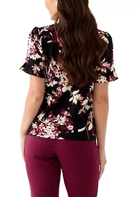 Petite Ruffle Sleeve Printed Shirt