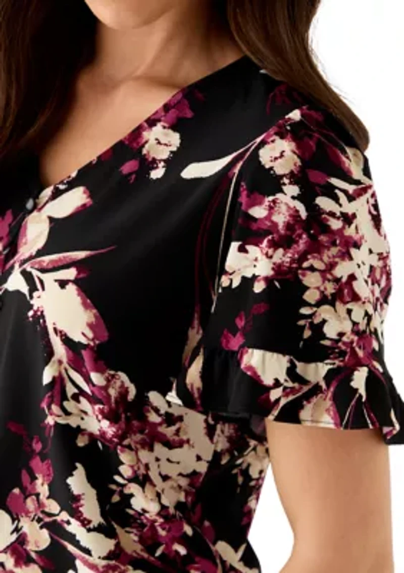 Petite Ruffle Sleeve Printed Shirt