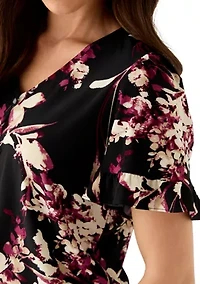 Petite Ruffle Sleeve Printed Shirt