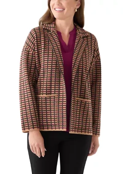 Petite Check Open Front Jacket