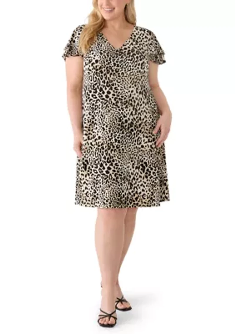 Plus Short Flutter Sleeve Knit Dress