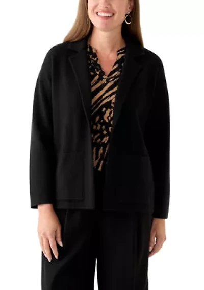 Petite Long Sleeve Notch Vollar Sweater