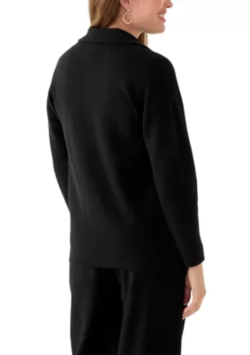Petite Long Sleeve Notch Vollar Sweater