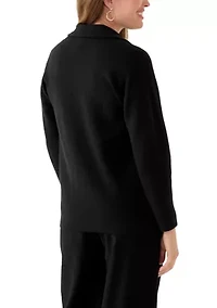 Petite Long Sleeve Notch Vollar Sweater
