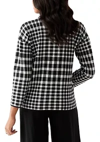 Petite Long Sleeve Notch Collar Plaid Blazer