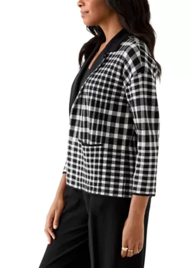 Petite Long Sleeve Notch Collar Plaid Blazer