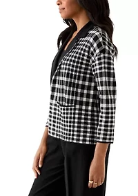 Petite Long Sleeve Notch Collar Plaid Blazer