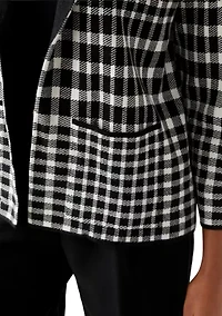 Petite Long Sleeve Notch Collar Plaid Blazer