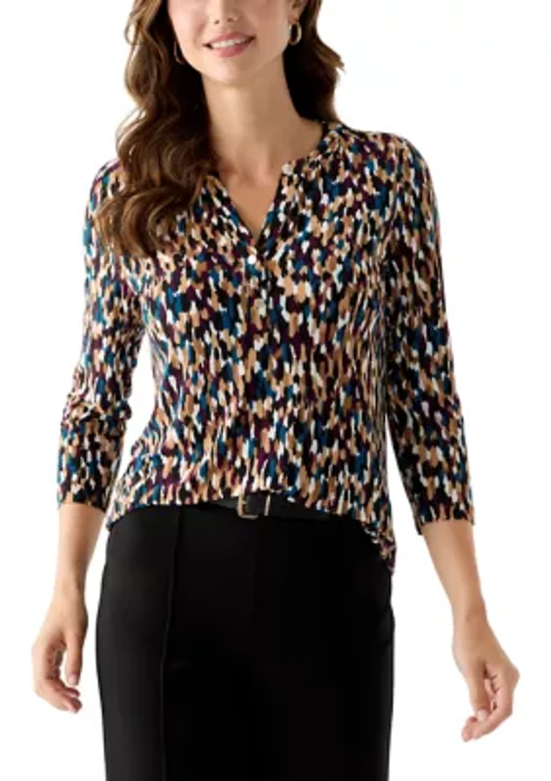 Women's 3/4 Sleeve Printed Henley Top