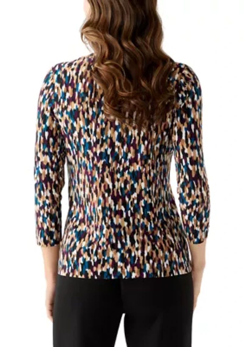 Women's 3/4 Sleeve Printed Henley Top