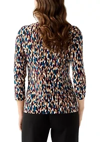 Women's 3/4 Sleeve Printed Henley Top