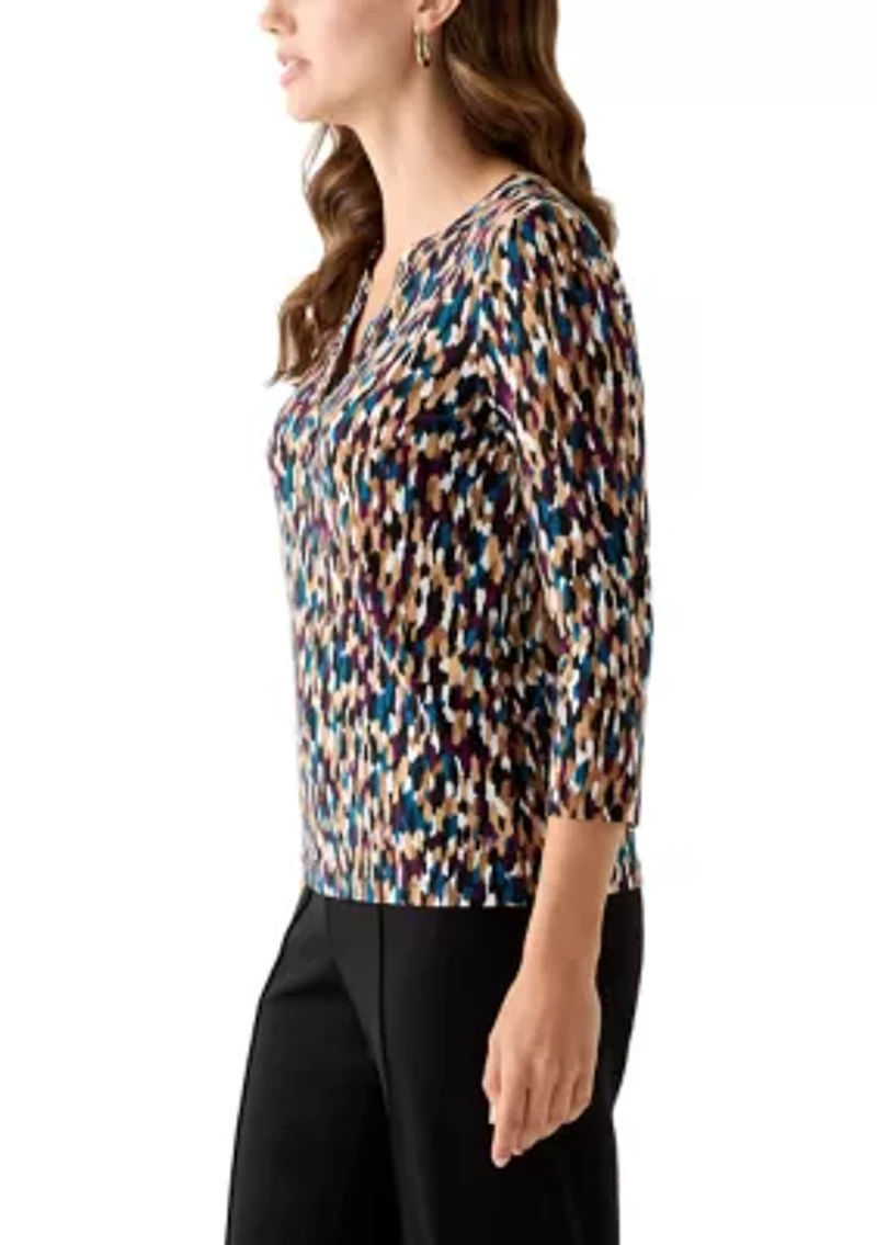 Women's 3/4 Sleeve Printed Henley Top
