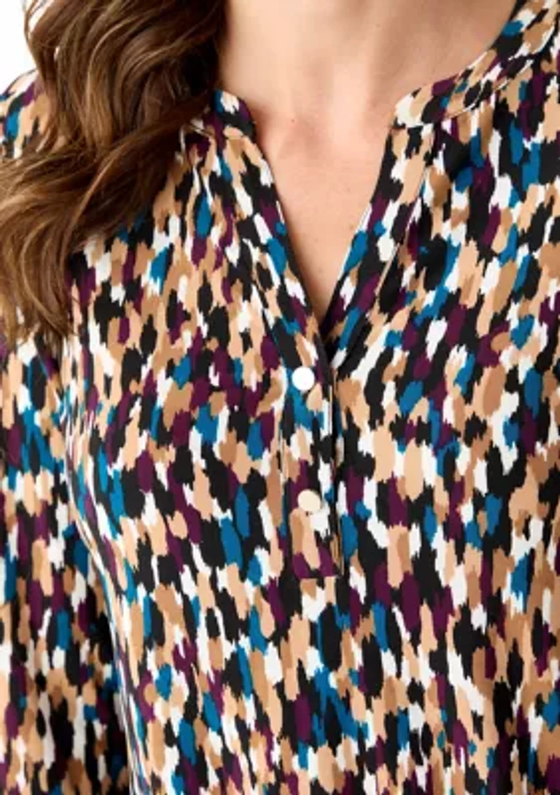 Women's 3/4 Sleeve Printed Henley Top