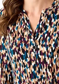 Women's 3/4 Sleeve Printed Henley Top