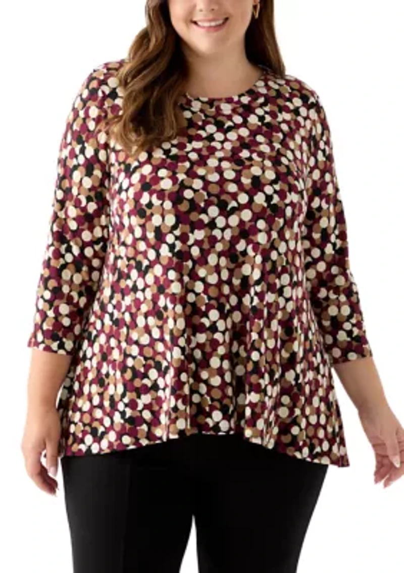 Plus 3/4 Drop Shoulder Printed Sharkbite Hem Tunic