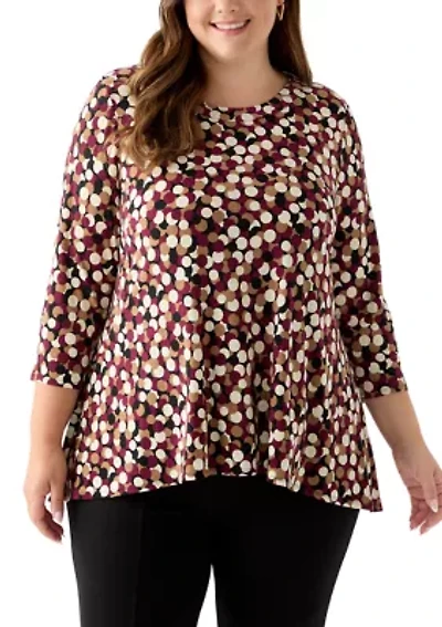 Plus 3/4 Drop Shoulder Printed Sharkbite Hem Tunic