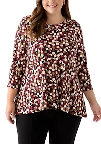 Plus 3/4 Drop Shoulder Printed Sharkbite Hem Tunic