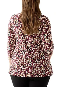 Plus 3/4 Drop Shoulder Printed Sharkbite Hem Tunic