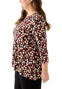 Plus 3/4 Drop Shoulder Printed Sharkbite Hem Tunic
