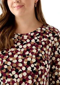 Plus 3/4 Drop Shoulder Printed Sharkbite Hem Tunic