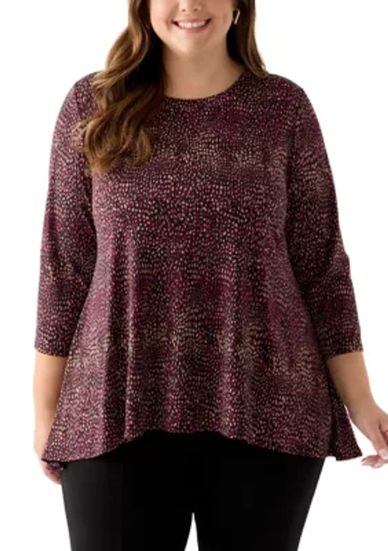 Plus 3/4 Drop Shoulder Printed Sharkbite Hem Tunic