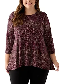 Plus 3/4 Drop Shoulder Printed Sharkbite Hem Tunic