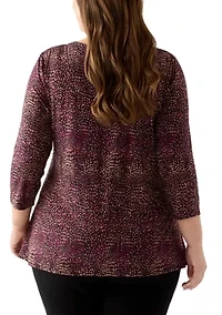 Plus 3/4 Drop Shoulder Printed Sharkbite Hem Tunic