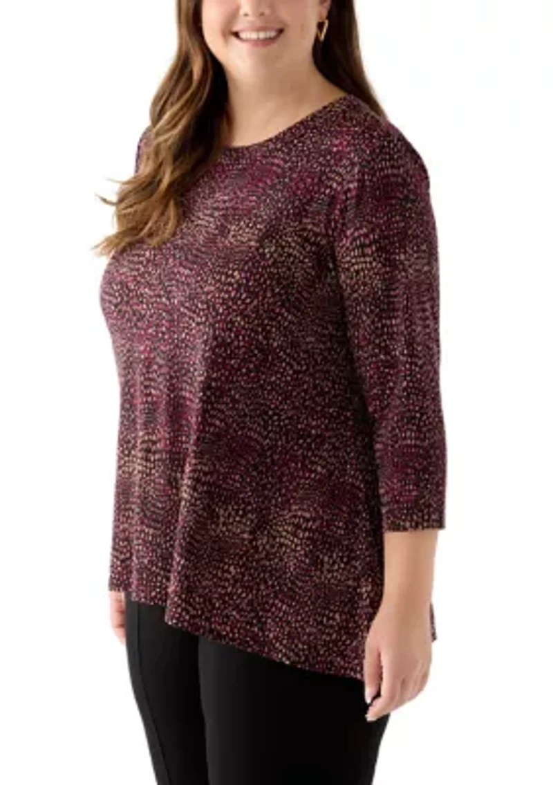 Plus 3/4 Drop Shoulder Printed Sharkbite Hem Tunic