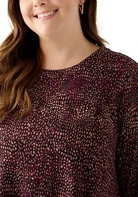 Plus 3/4 Drop Shoulder Printed Sharkbite Hem Tunic