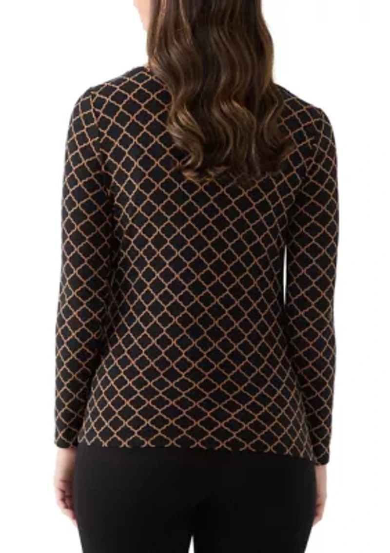 Women's Long Sleeve Ruched Front Printed Top