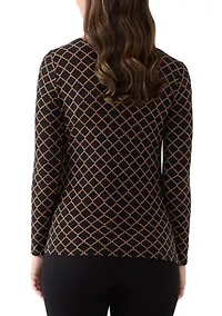 Women's Long Sleeve Ruched Front Printed Top