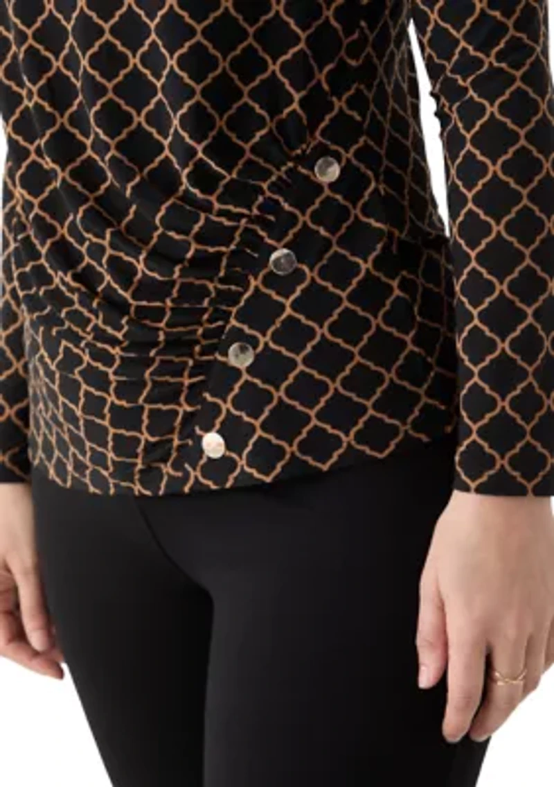 Women's Long Sleeve Ruched Front Printed Top