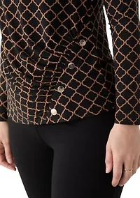 Women's Long Sleeve Ruched Front Printed Top
