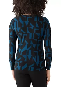 Women's Printed Long Sleeve Front Ruched Top with Rivets