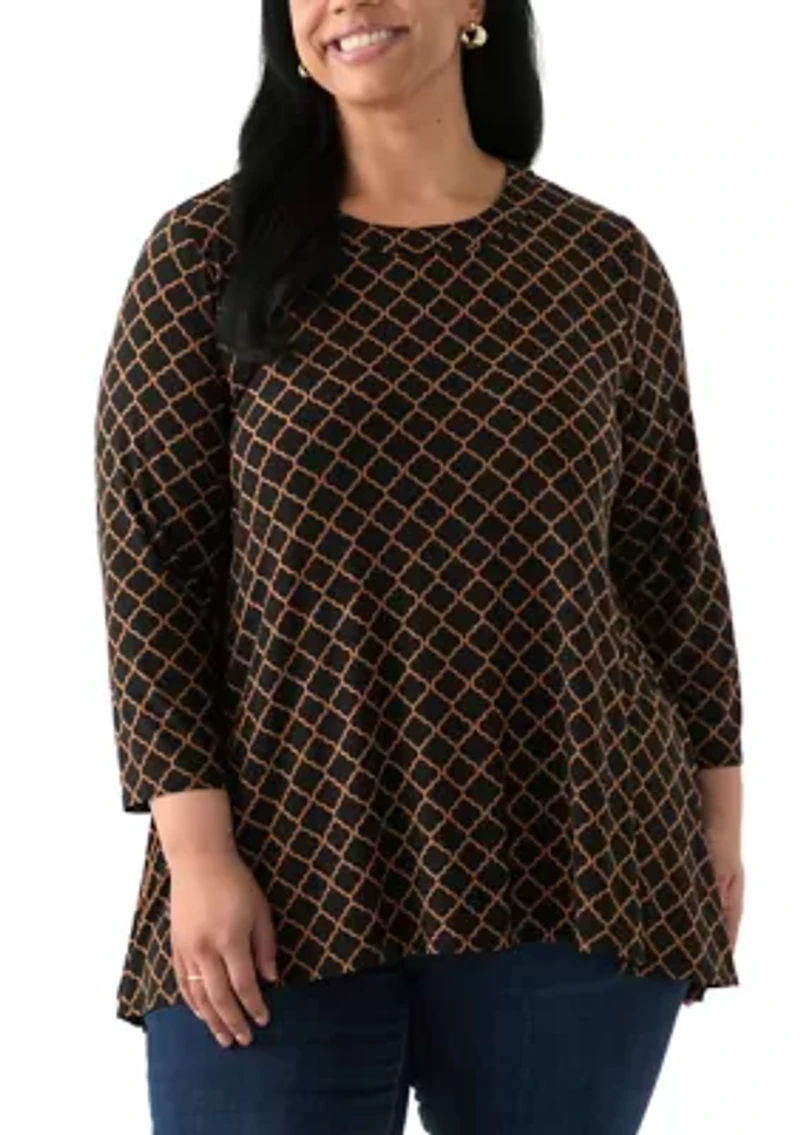 Plus 3/4 Sleeve Sharkbite Tunic T-Shirt