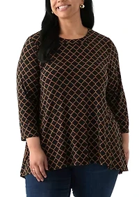 Plus 3/4 Sleeve Sharkbite Tunic T-Shirt