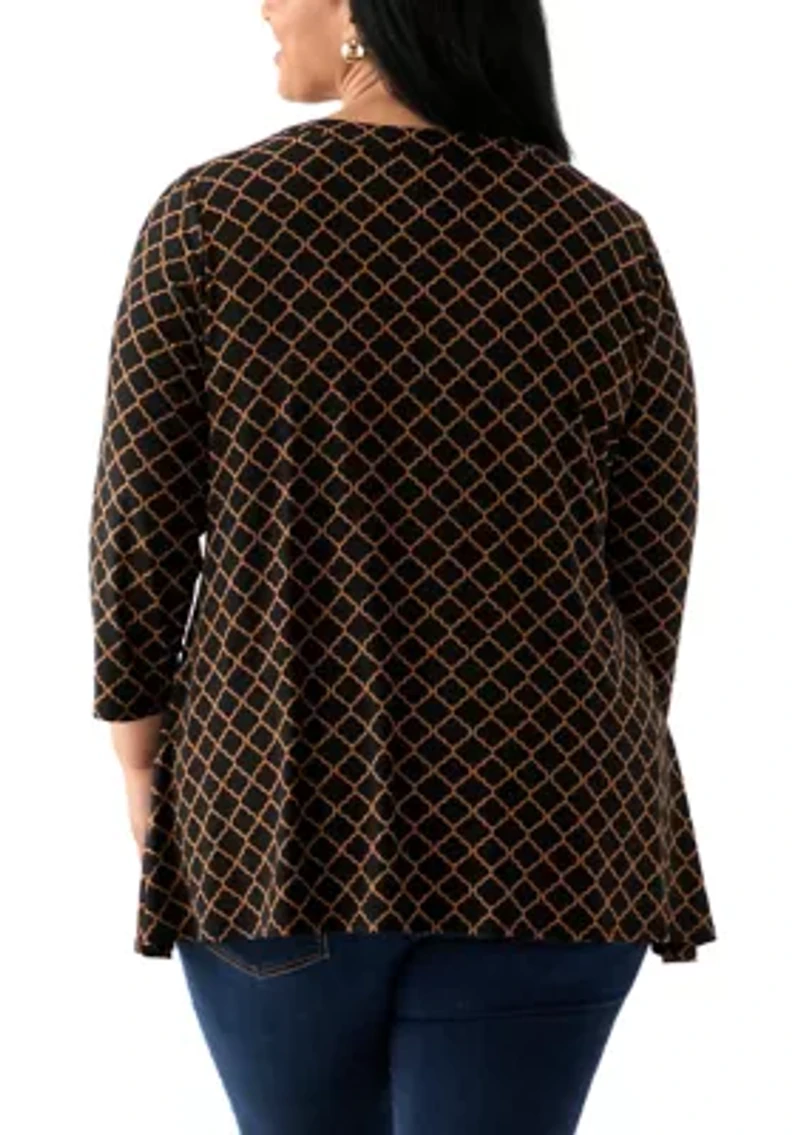 Plus 3/4 Sleeve Sharkbite Tunic T-Shirt