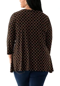 Plus 3/4 Sleeve Sharkbite Tunic T-Shirt